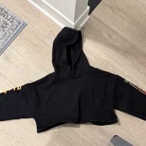 Alphalete Black Cropped Hoodie with Orange Accents